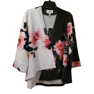 Stunning Joseph Ribkoff swing coat / jacket. White & black with rose design. 14